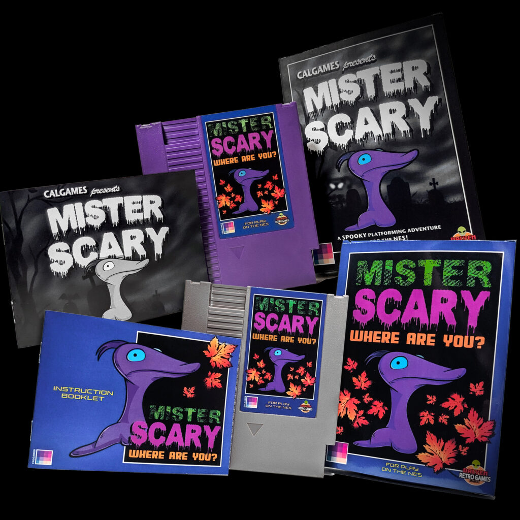 Mister Scary Physical Ad-SQ Mister Scary for the NES. Physical CIB. Developed by calgames, published by Dalyen Retro Games. 2025.
